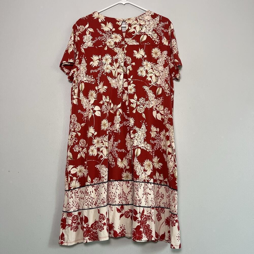 J Jill Floral T Shirt Dress Lounge Loungewear Casual Sz XL Red Stretch A line - Picture 12 of 13